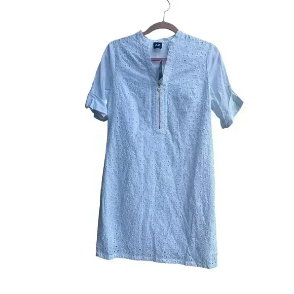 Anne Klein Short Sleeve Cotton Eyelet Midi Dress in White - Picture 1 of 6